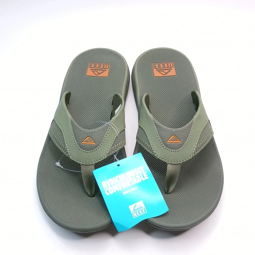 Reef Cushion Fanning Flip Flops Men Size 11 Olive Green Synthetic Athletic